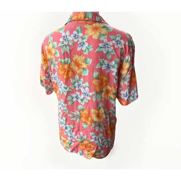 VTG AC Petites Womens Pink Hawaiian Shirt Size M Button Up Boxy - Picture 3 of 4